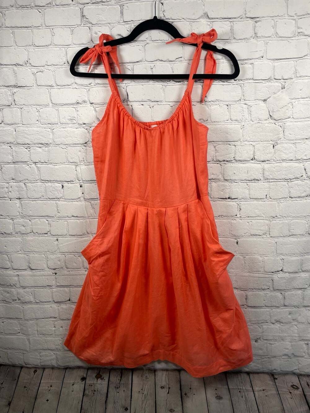 Seafolly Australia Coral 100% Cotton Tie-Strap Pocket Mini Dress Sz S